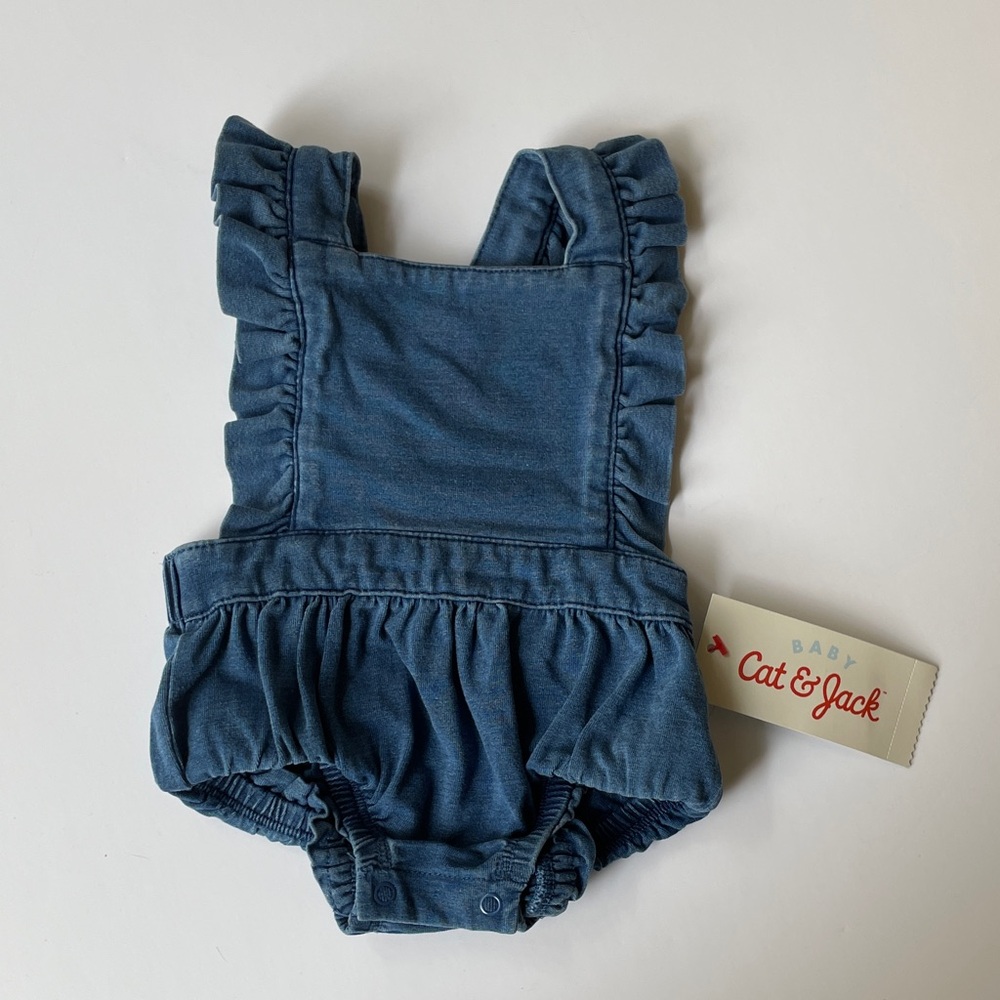 Cat & Jack Soft Denim Ruffle Romper (size NB)